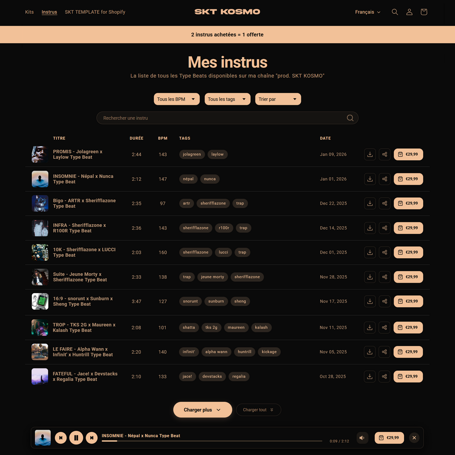 SKT BEAT TEMPLATE for Shopify