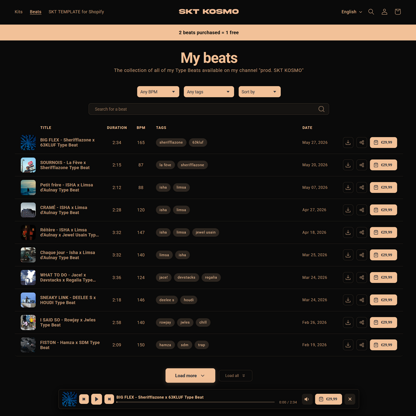 SKT BEAT TEMPLATE for Shopify