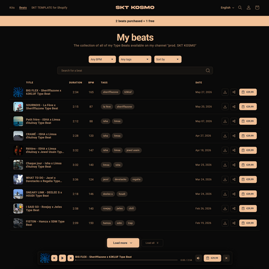 SKT BEAT TEMPLATE for Shopify