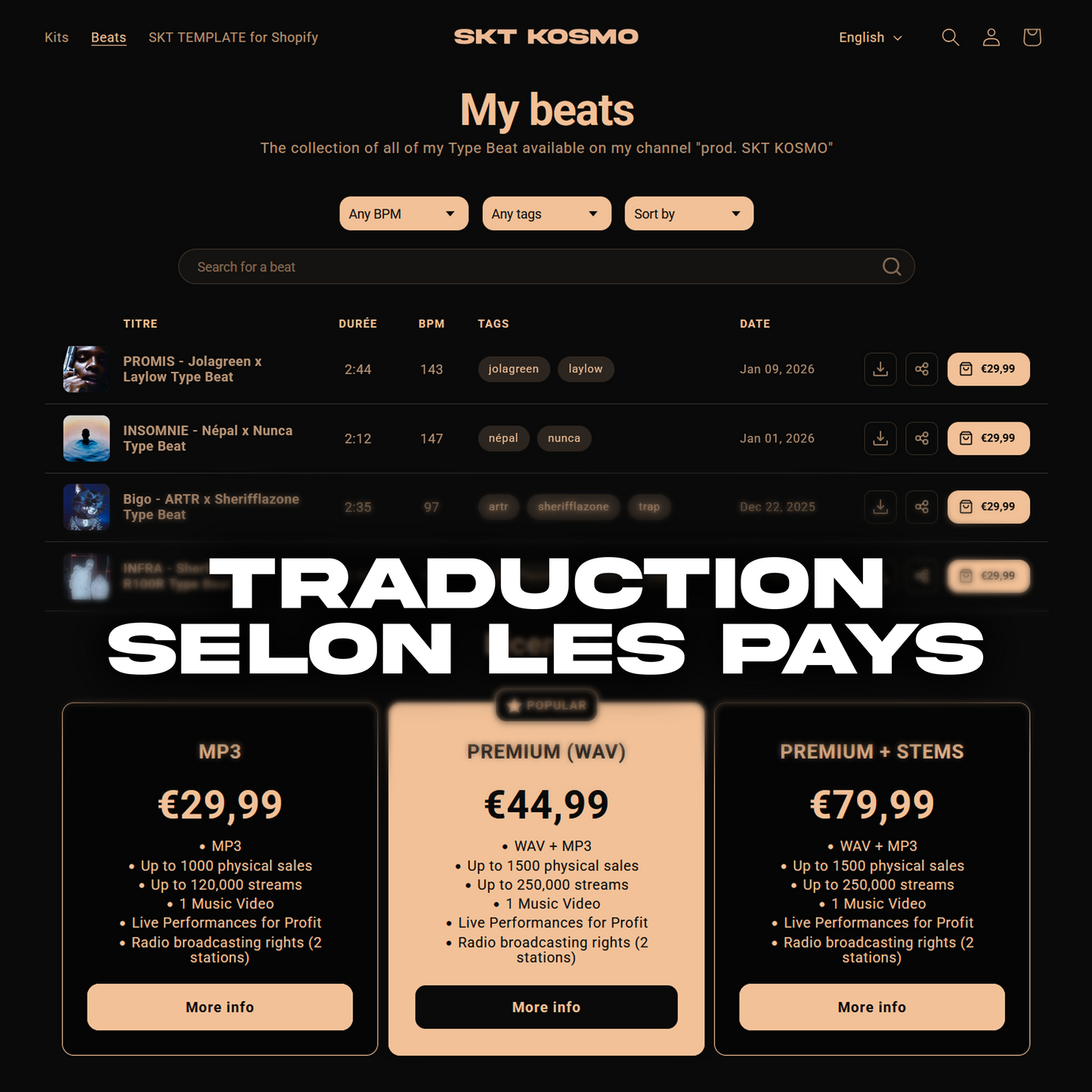 SKT BEAT TEMPLATE for Shopify